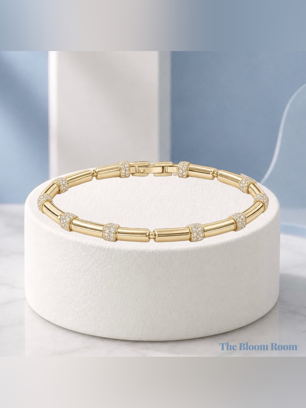 Pavé Halo Bar Bracelet | 18K Gold Layered